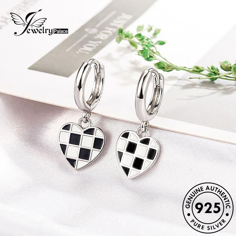 Jewelrypalace Perak925 Grid Canggih Putih Wanita Anting Dan Hoop Asli Hitam E696