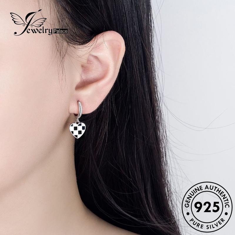 Jewelrypalace Perak925 Grid Canggih Putih Wanita Anting Dan Hoop Asli Hitam E696