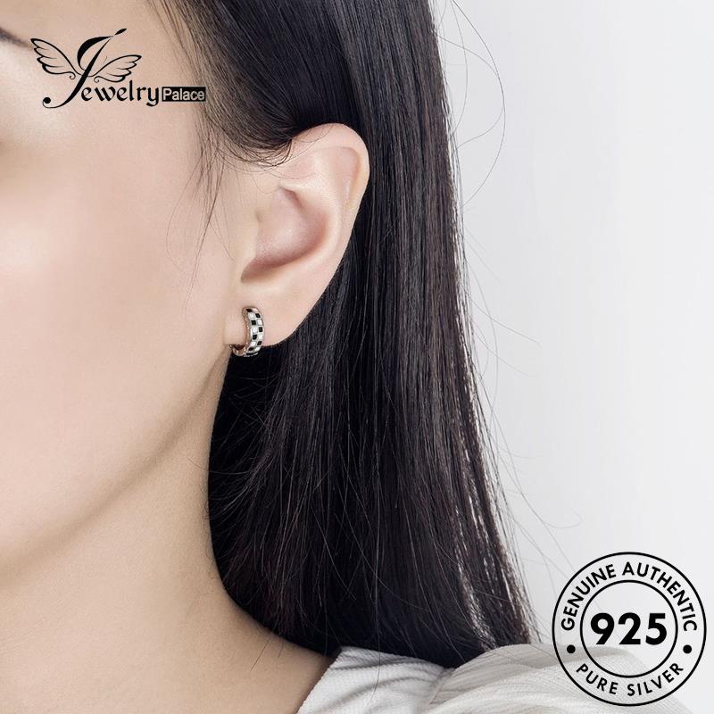 Jewelrypalace Hoop Personality Checkerboard925 Wanita Anting Perak Asli E773