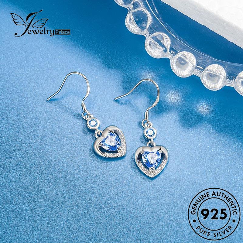 Jewelrypalace925peribadian Bentuk Kait Asli Wanita Anting Safir Hati Perak E781