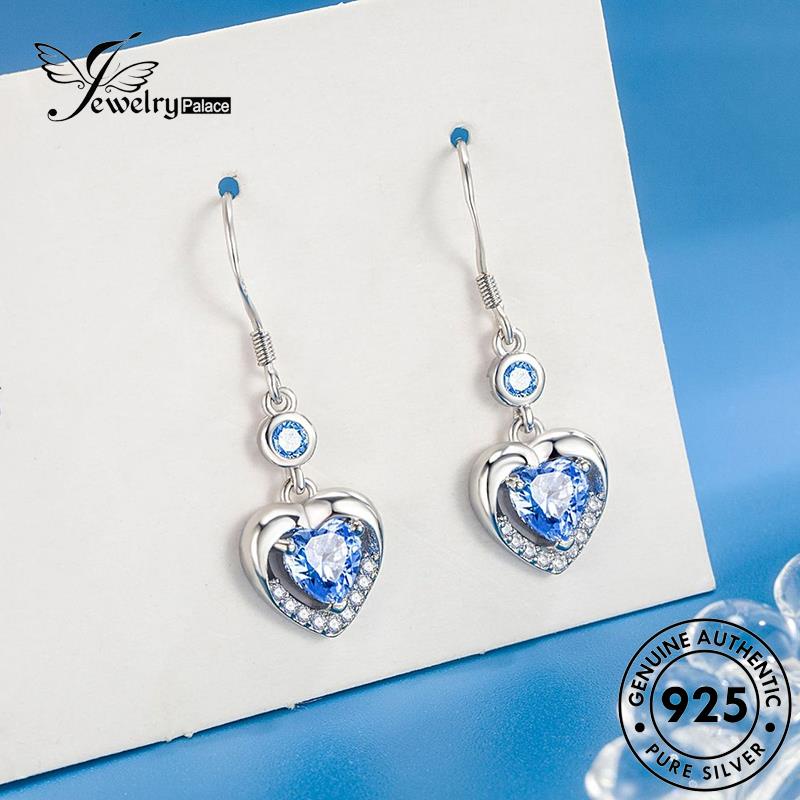 Jewelrypalace925peribadian Bentuk Kait Asli Wanita Anting Safir Hati Perak E781