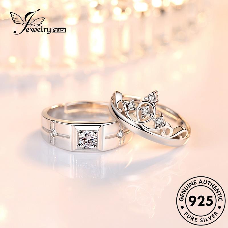 Jewelrypalace 925cincin Moissanite Berlian Perak Asli Couple Fashion Mahkota R45