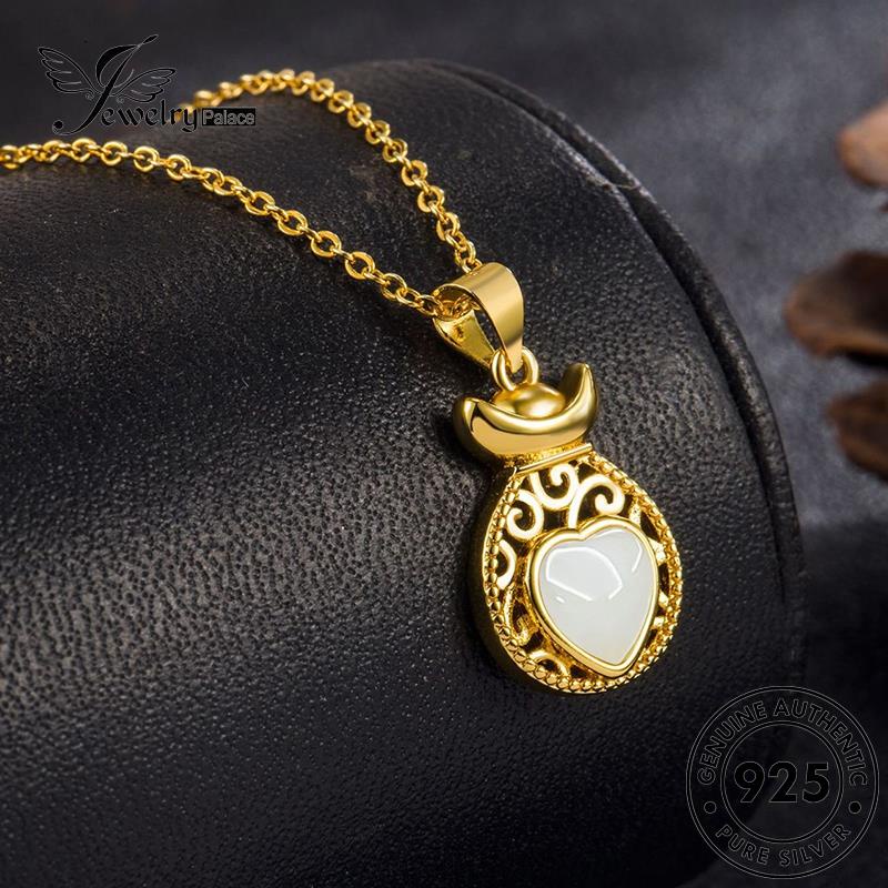 Jewelrypalace Emas Wanita Elegan925 Kalung Bentuk Hati Giok Perak Asli N312