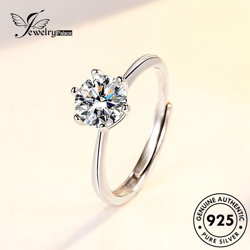 Jewelrypalace Cakar Simple925 Berlian Wanita Moissanite Cincin Perak Enam Asli R127