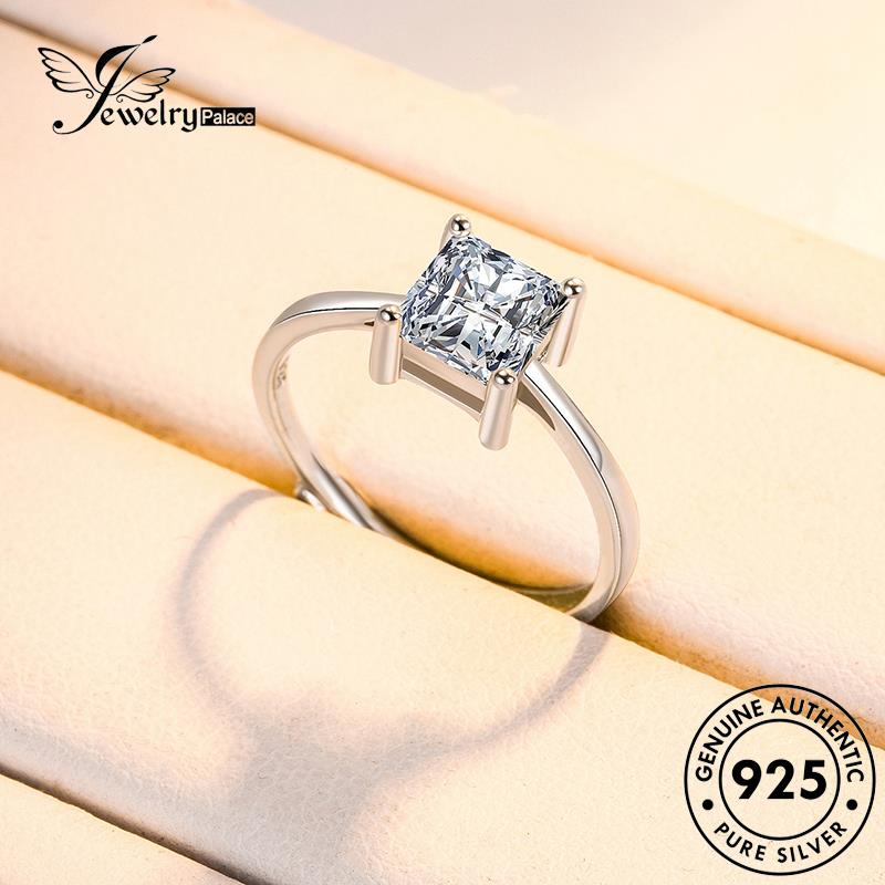 Jewelrypalace Cincin Persegi Asli Klasik Berlian Wanita Moissanite Berlian Perak925 R130