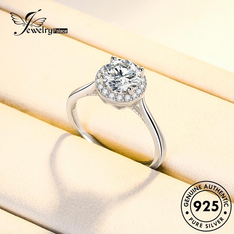 Jewelrypalace Perak Fashion925 Wanita Moissanite Asli Cincin Bulat Berlian R138