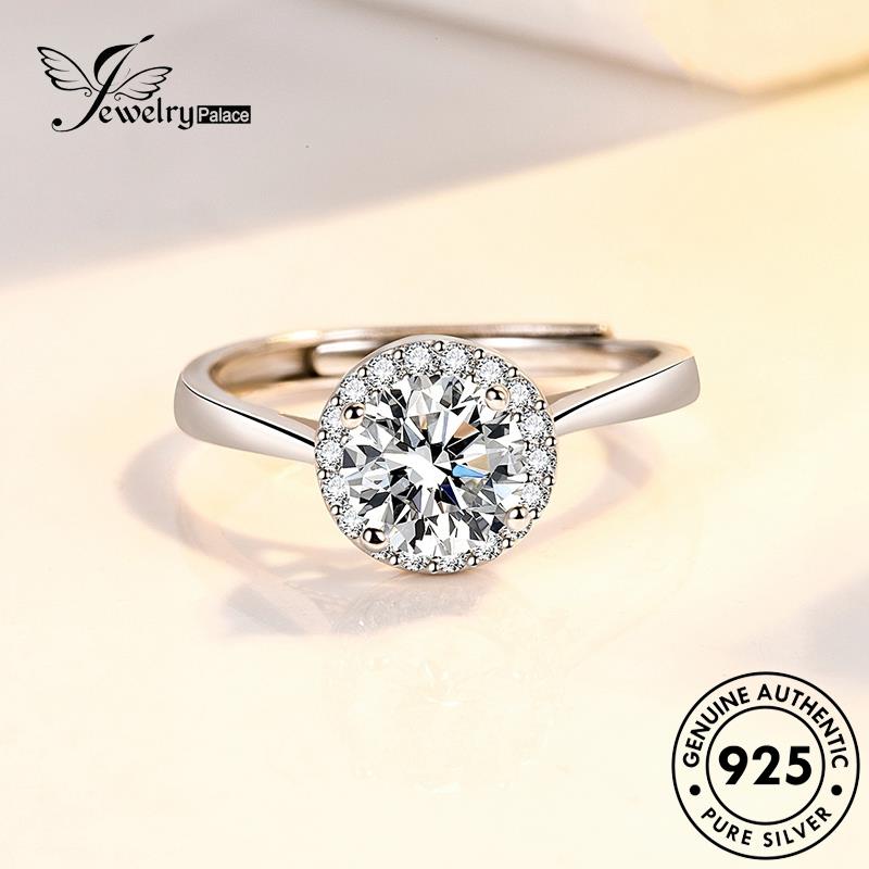 Jewelrypalace Perak Fashion925 Wanita Moissanite Asli Cincin Bulat Berlian R138