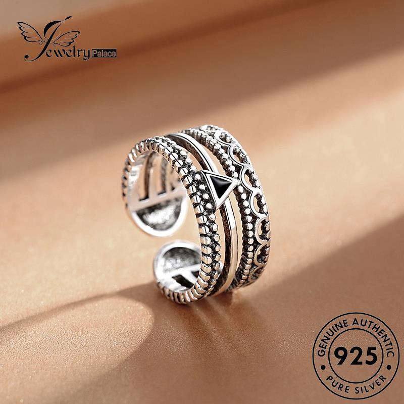 Tempat Perhiasan Wanita Cincin Perak Vintage925 Asli Multilayer R163