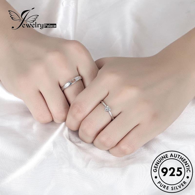 Jewelrypalace Hati Bentuk Hollow Perak Berlian925Cincin Asli Couple Moissanite R299