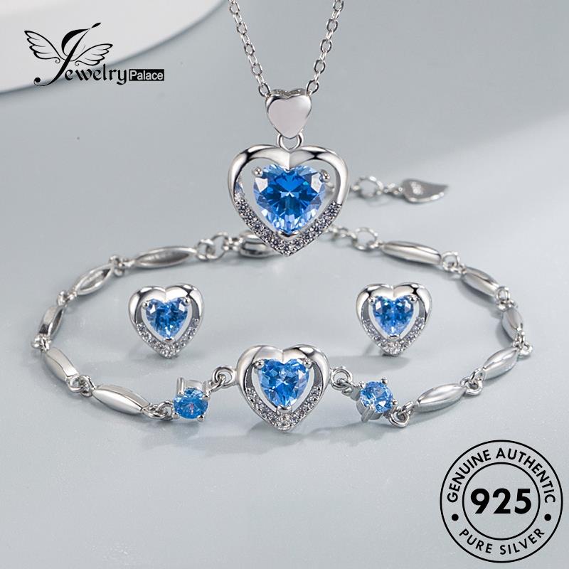 Jewelrypalace Bentuk Kalung Wanita Hati Perak Safir Set Asli925 S26