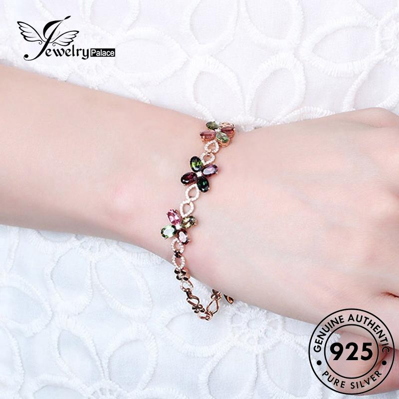 Perhiasantempat Wanita Clover Four Silver Gold Emerald Asli925Gelang Daun B341