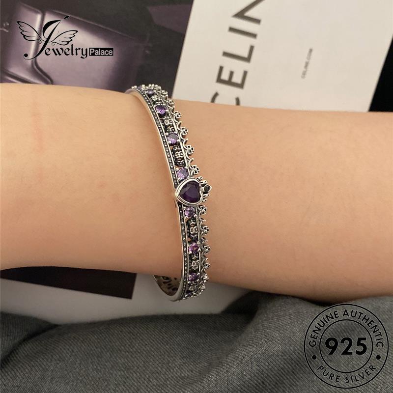 Jewelrypalace925 Mahkota Amethyst Asli Gelang Wanita Perak Vintage B577