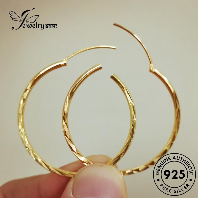 Jewelrypalace 925anting Simple Wanita Hoop Silver Emas Asli Besar E32