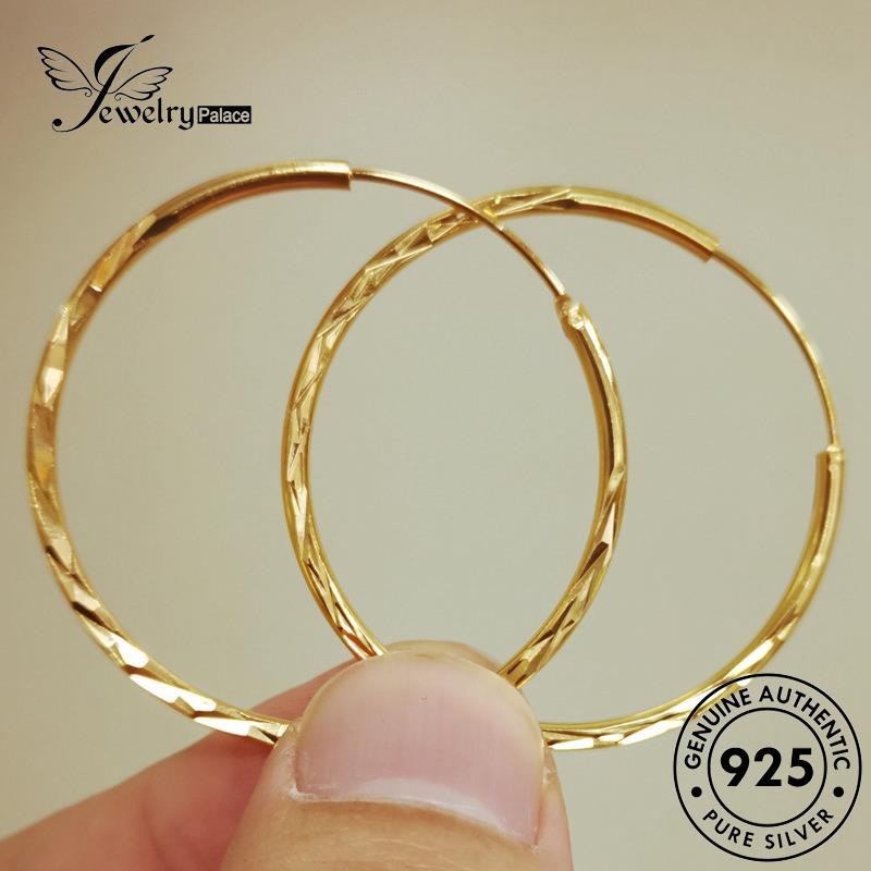 Jewelrypalace 925anting Simple Wanita Hoop Silver Emas Asli Besar E32