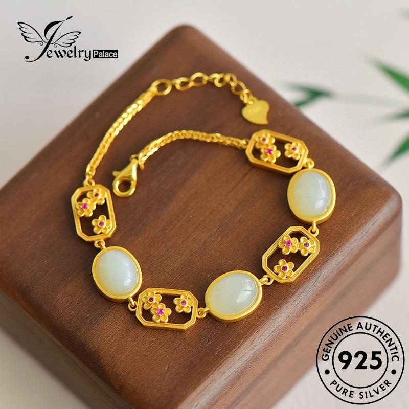 Perhiasantempat Wanita Retro Perak Giok Mekar Asli Gelang925 Peach B564