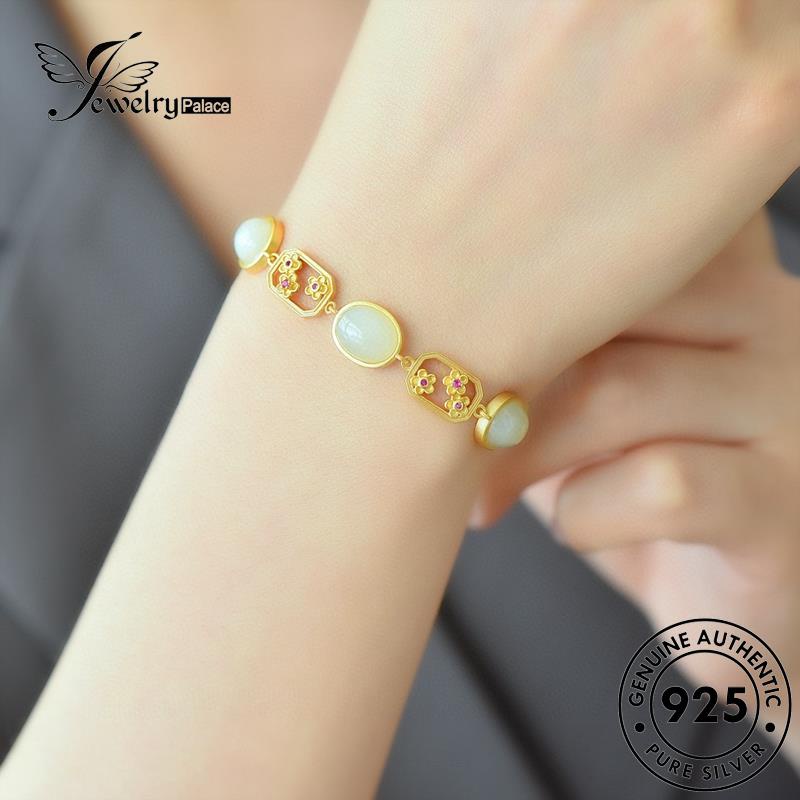 Perhiasantempat Wanita Retro Perak Giok Mekar Asli Gelang925 Peach B564