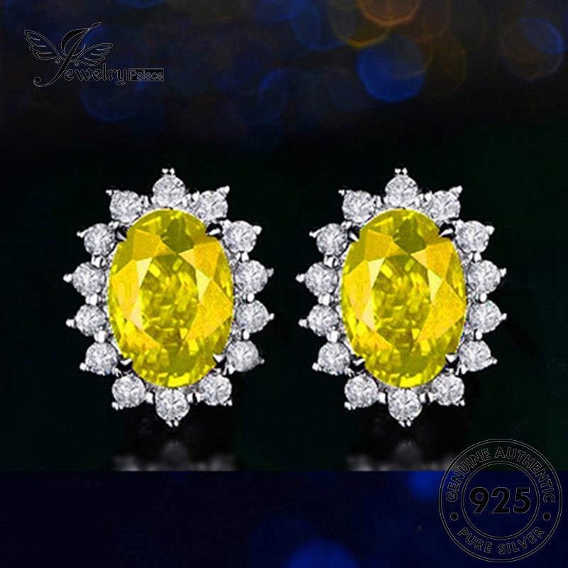 Jewelrypalace Anting Wanita Asli Silver Oval Citrine Stud925 E138