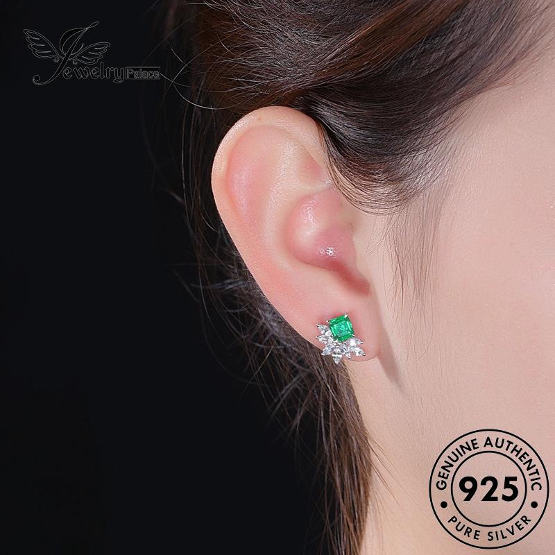 Perhiasanpalace Perak Emerald Wanita Stud Asli925 Anting Marquise E174