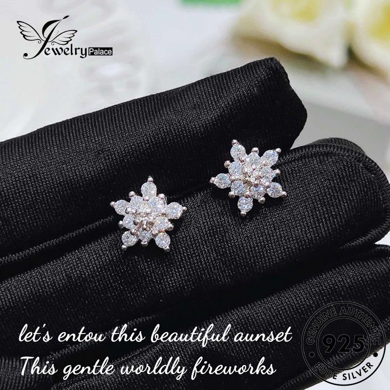 Jewelrypalace Snowflake Stud Anting Perak Asli925Emas Wanita Moissanite Berlian E224