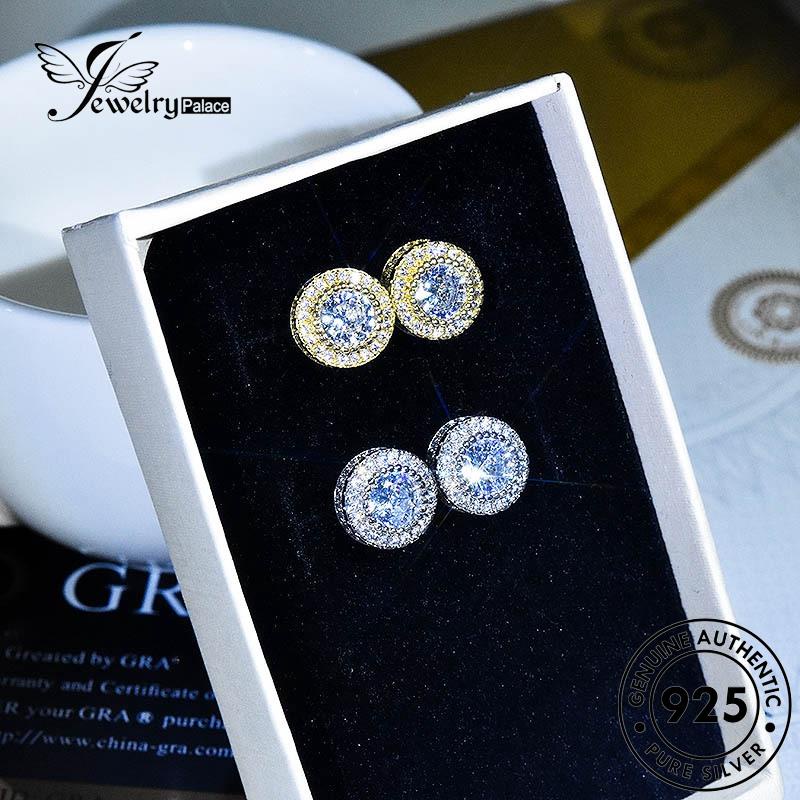 Jewelrypalace Stud Emas Asli Bulat Moissanite Berlian925 Perak Wanita Anting E34