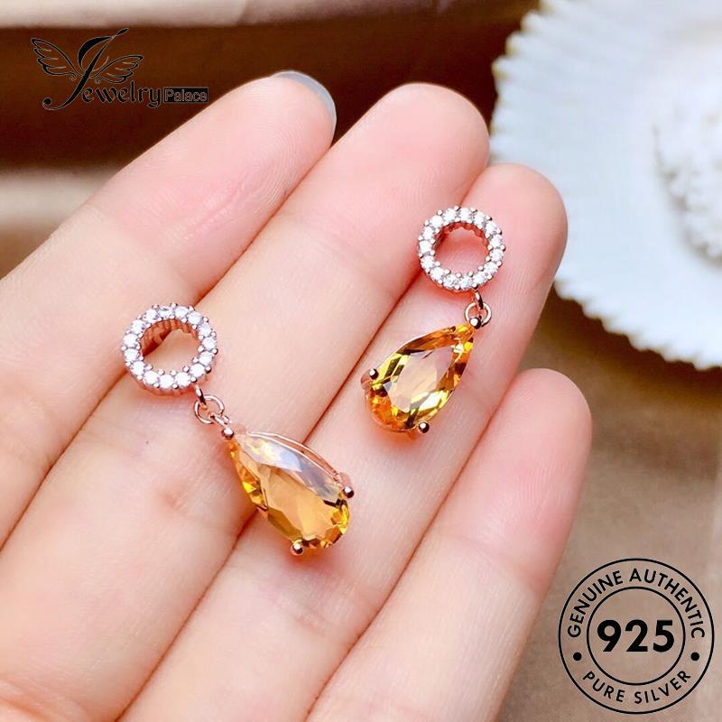 Jewelrypalace Wanita925 Anting Citrine Bentuk Emas Perak Asli Drop Stud E44