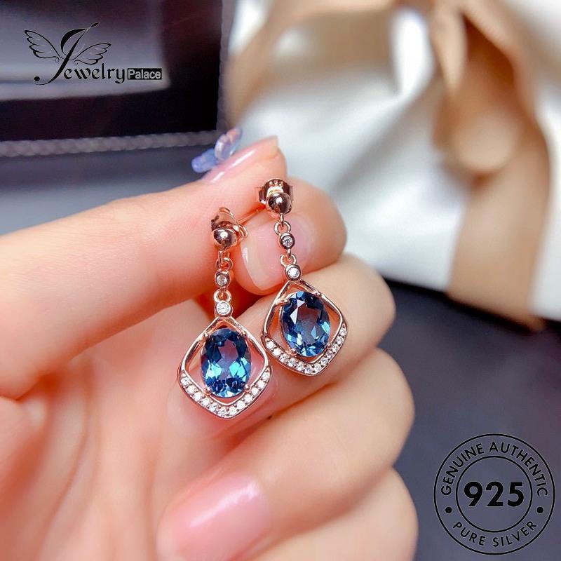 Jewelrypalace Anting Oval Safir Perak Wanita Asli Pengait925 Gold E804