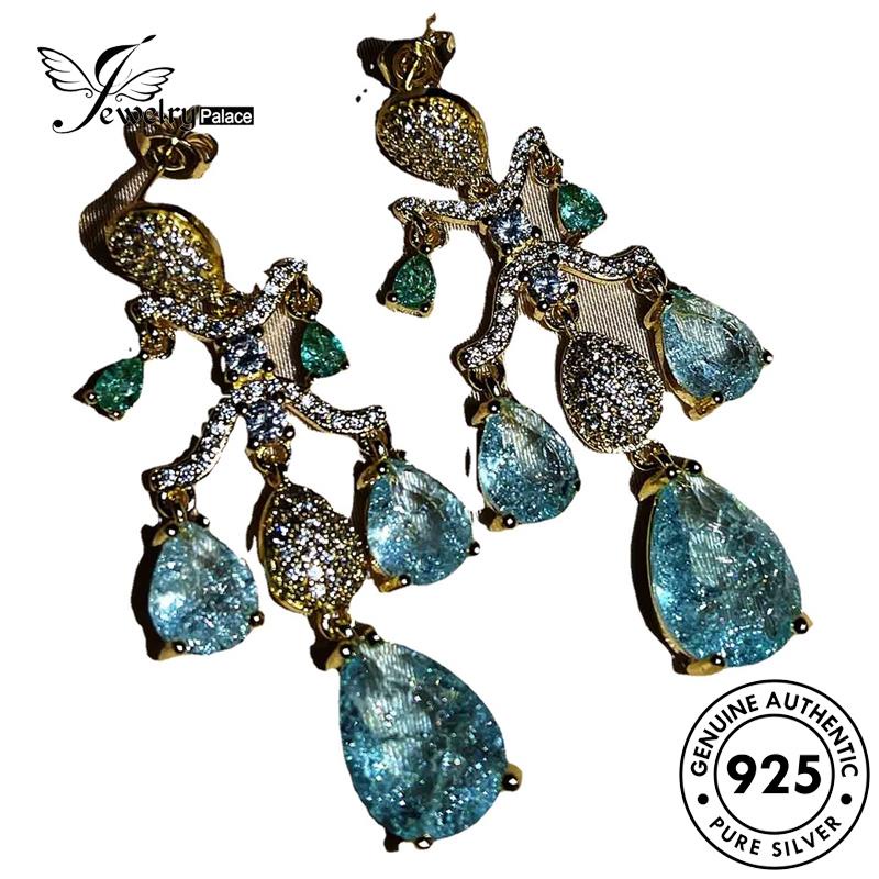 Jewelrypalace 925bentuk Anting Perak Wanita Drop Asli Aquamarine Stud E813