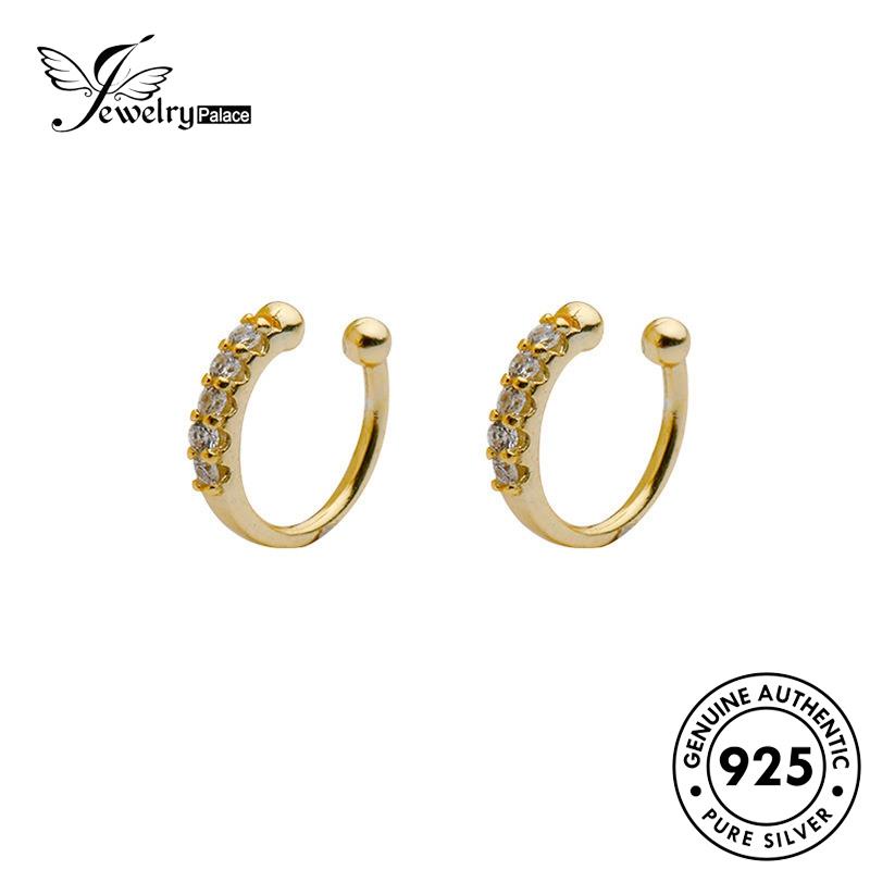 Jewelrypalace Hoop Wanita Anting Emas925 Moissanite Perak Bulat Berlian Asli E837