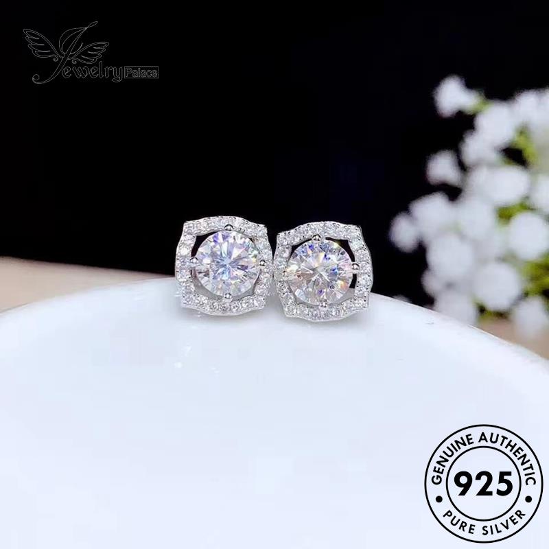 Jewelrypalace Anting Tusuk Moissanite Berlian Asli Silver Wanita Bulat925 E862