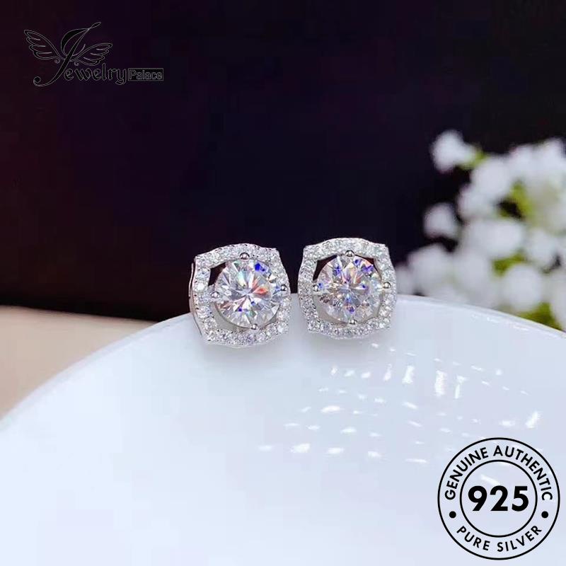 Jewelrypalace Anting Tusuk Moissanite Berlian Asli Silver Wanita Bulat925 E862