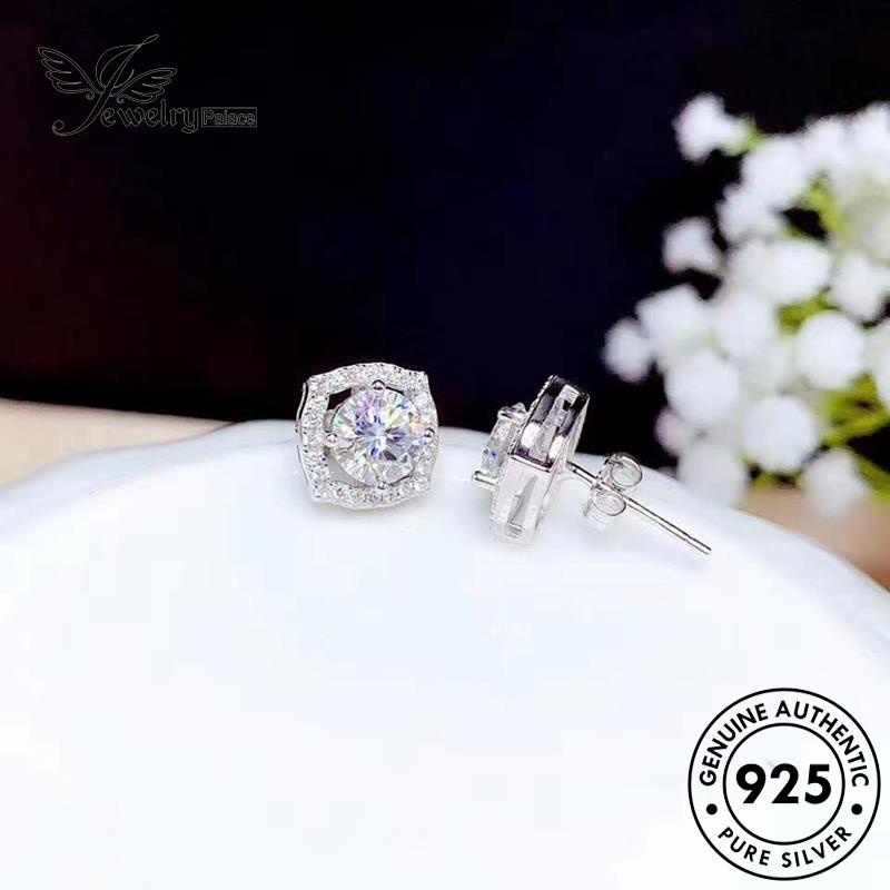 Jewelrypalace Anting Tusuk Moissanite Berlian Asli Silver Wanita Bulat925 E862