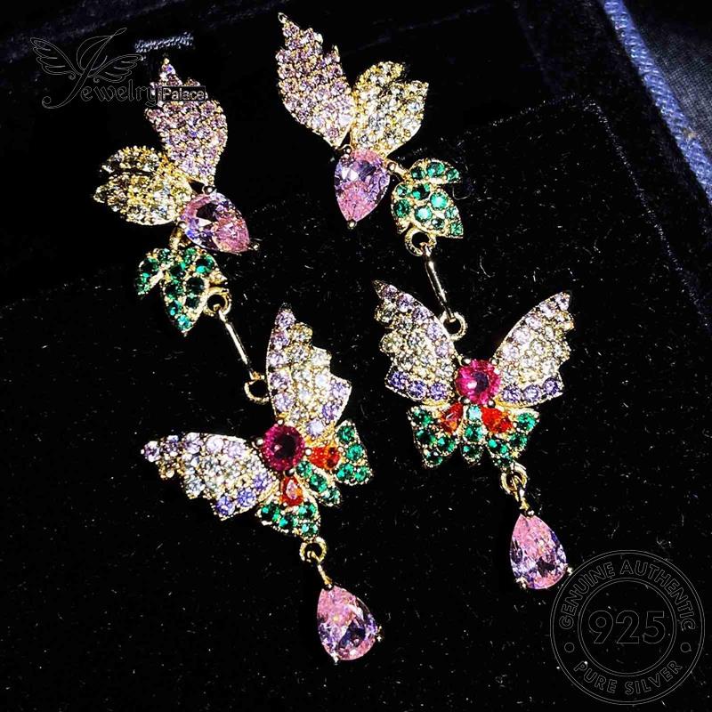 Jewelrypalace Butterfly Asli925 Berlian Perak Pink Gold Anting Wanita Stud Kristal E828