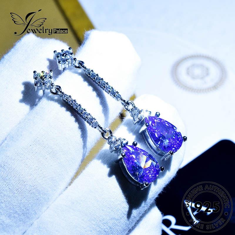 Jewelrypalace Anting Amethyst Asli925 Stud Wanita Bentuk Tetes Perak E923