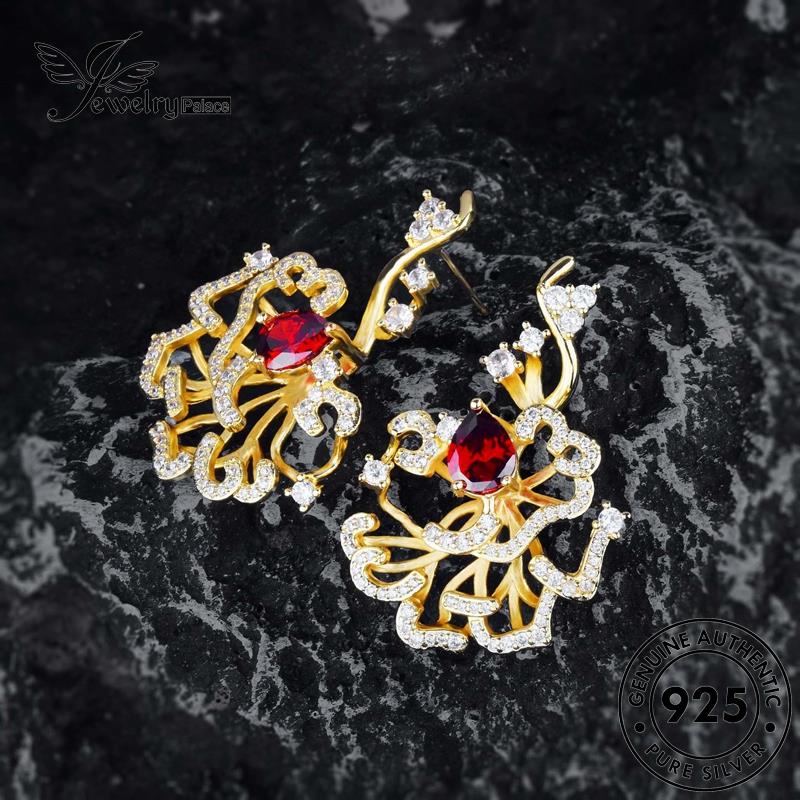 Jewelrypalace Anting Tusuk Drop925 Asli Bentuk Ruby Gold Wanita Perak E980