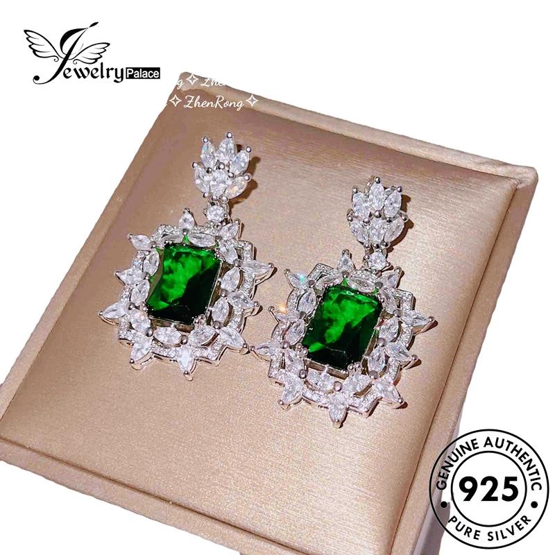 Jewelrypalace Emerald Stud Asli Wanita925 Anting Kolom Perak Kotak E991