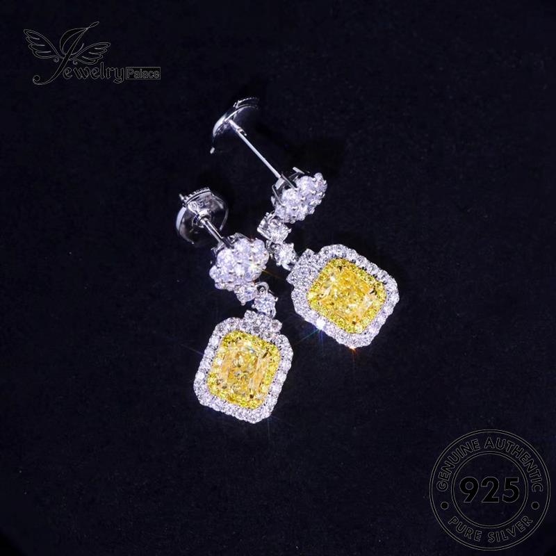 Tempat Perhiasan Wanita Asli Stud Persegi925 Perak Anting Citrine E956