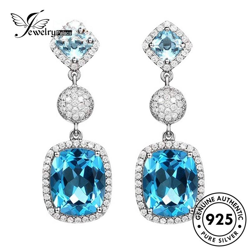 Jewelrypalace Anting Wanita Kotak Asli925 Stud Perak Kolom Aquamarine E1030