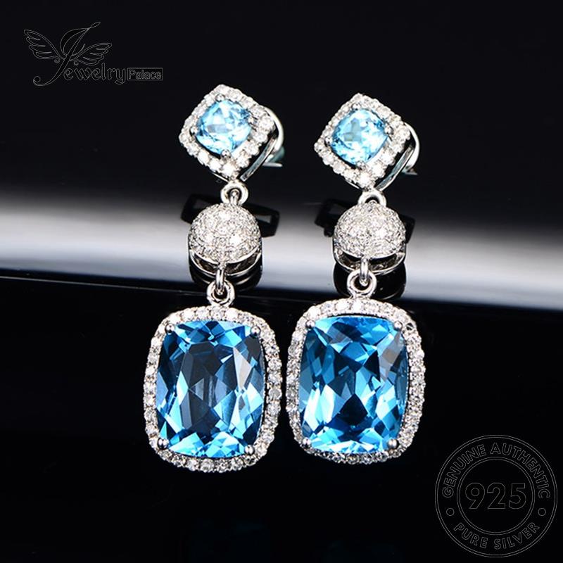 Jewelrypalace Anting Wanita Kotak Asli925 Stud Perak Kolom Aquamarine E1030