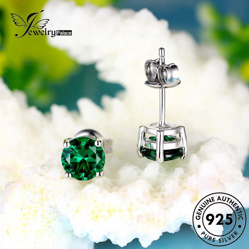 Jewelrypalace Anting Perak Wanita Emerald Bulat925 Stud Asli E1012