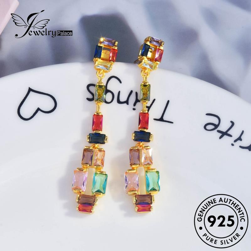 Jewelrypalace Wanita Anting Sapphire Tusuk Persegi Perak925Kolom Asli E1082