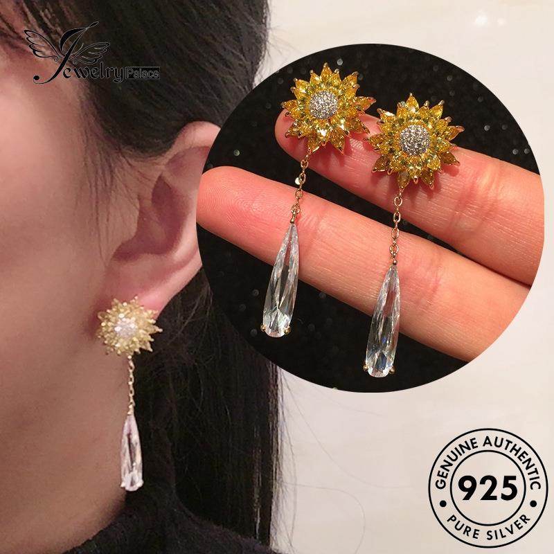 Jewelrypalace Stud Bunga Matahari Asli Anting Perak Gold Wanita925 Citrine E1118