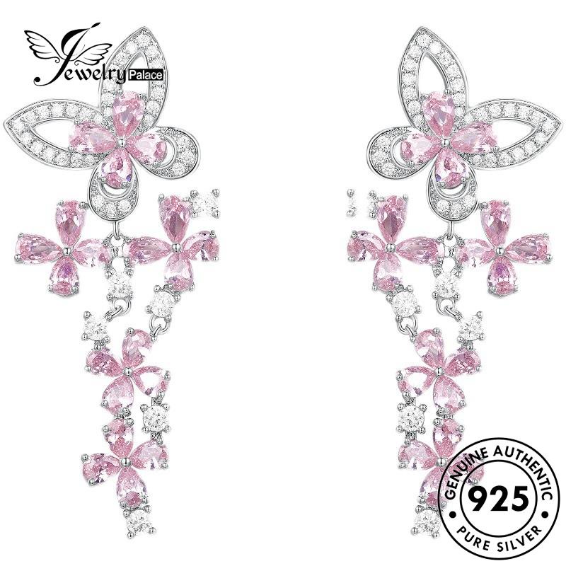 Jewelrypalace Perak925 Anting Kupu Kupu Asli Stud Wanita Kristal Berlian Pink E1157