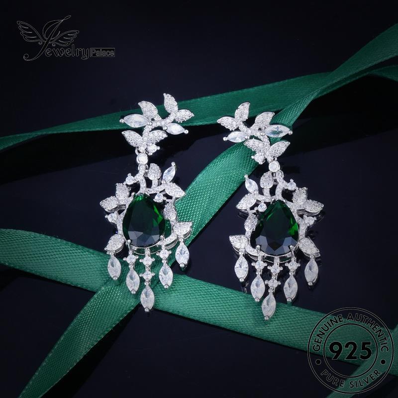 Jewelrypalace Anting Tusuk925 Perak Jatuh Emerald Wanita Daun Asli E1188