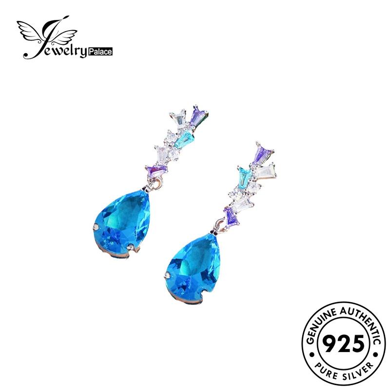 Tempat Perhiasan Wanita Bentuk925 Pir Asli Aquamarine Anting Tusuk Silver E1190