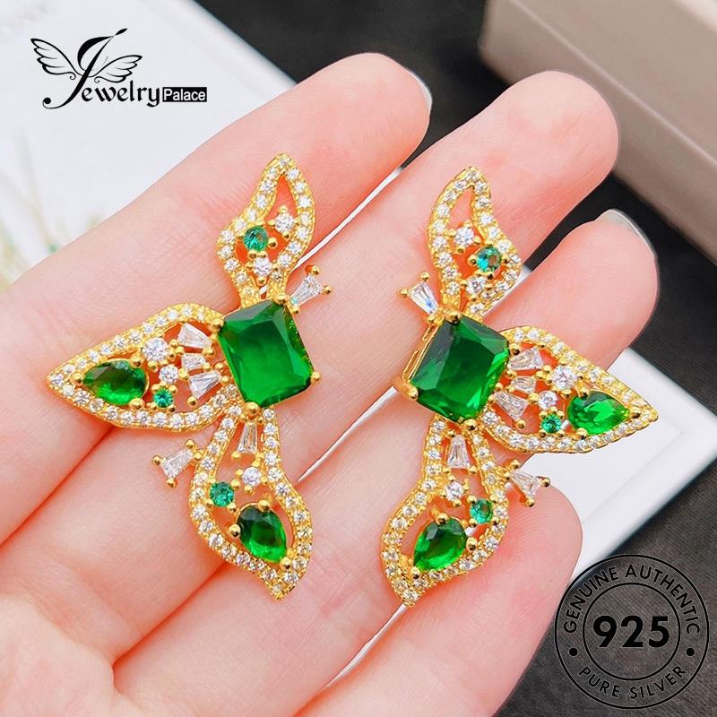 Jewelrypalace Anting Asli Dasi Kupu Stud Wanita Emerald Perak925 Gold E1166