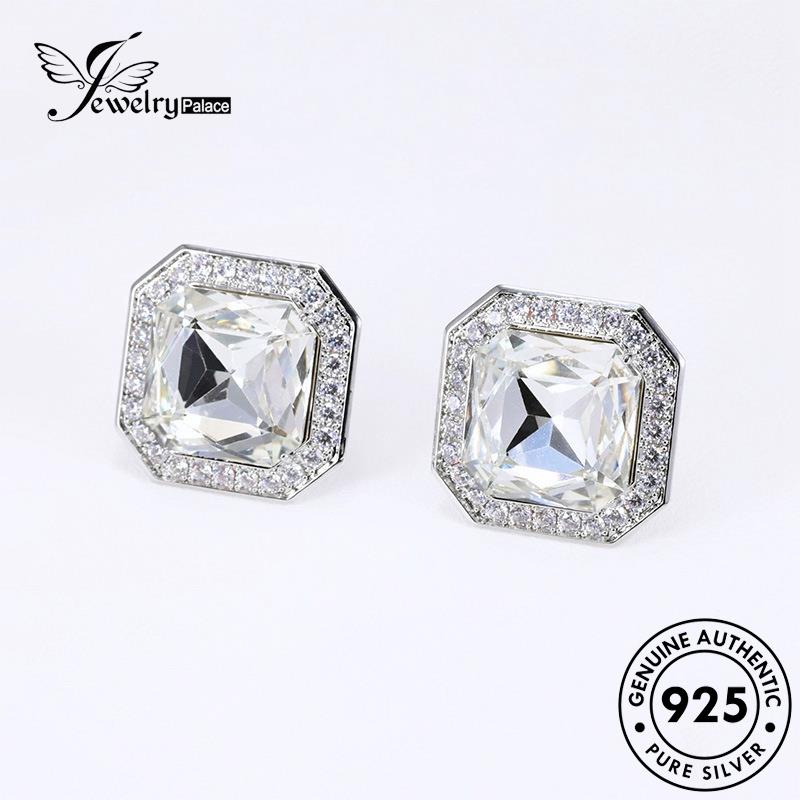 Jewelrypalace Anting Asli925 Stud Wanita Berlian Kotak Moissanite Perak E1240