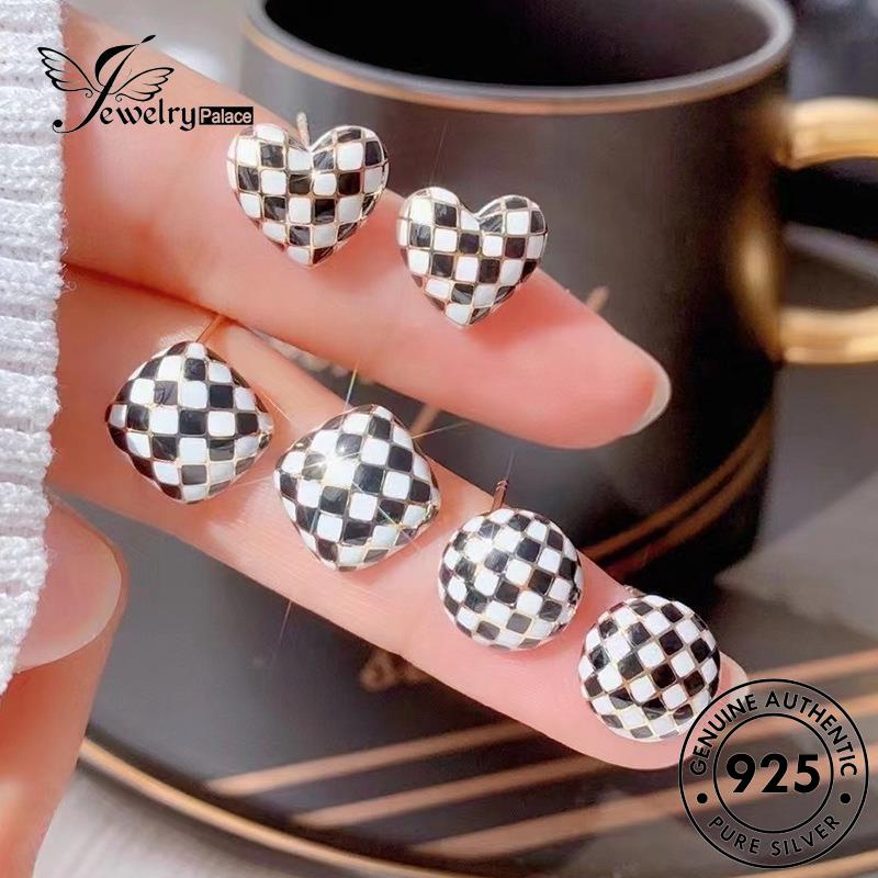 Jewelrypalace Anting Perak Tusuk Asli Wanita925 Checkerboard E1273