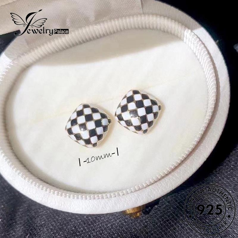 Jewelrypalace Anting Perak Tusuk Asli Wanita925 Checkerboard E1273