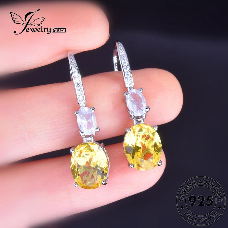 Tempat Perhiasan Wanita925 Stud Silver Anting Citrine Asli Oval E1254