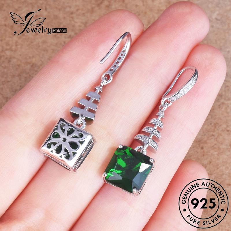 Jewelrypalace Stud Asli925 Wanita Anting Emerald Oval Perak E1262